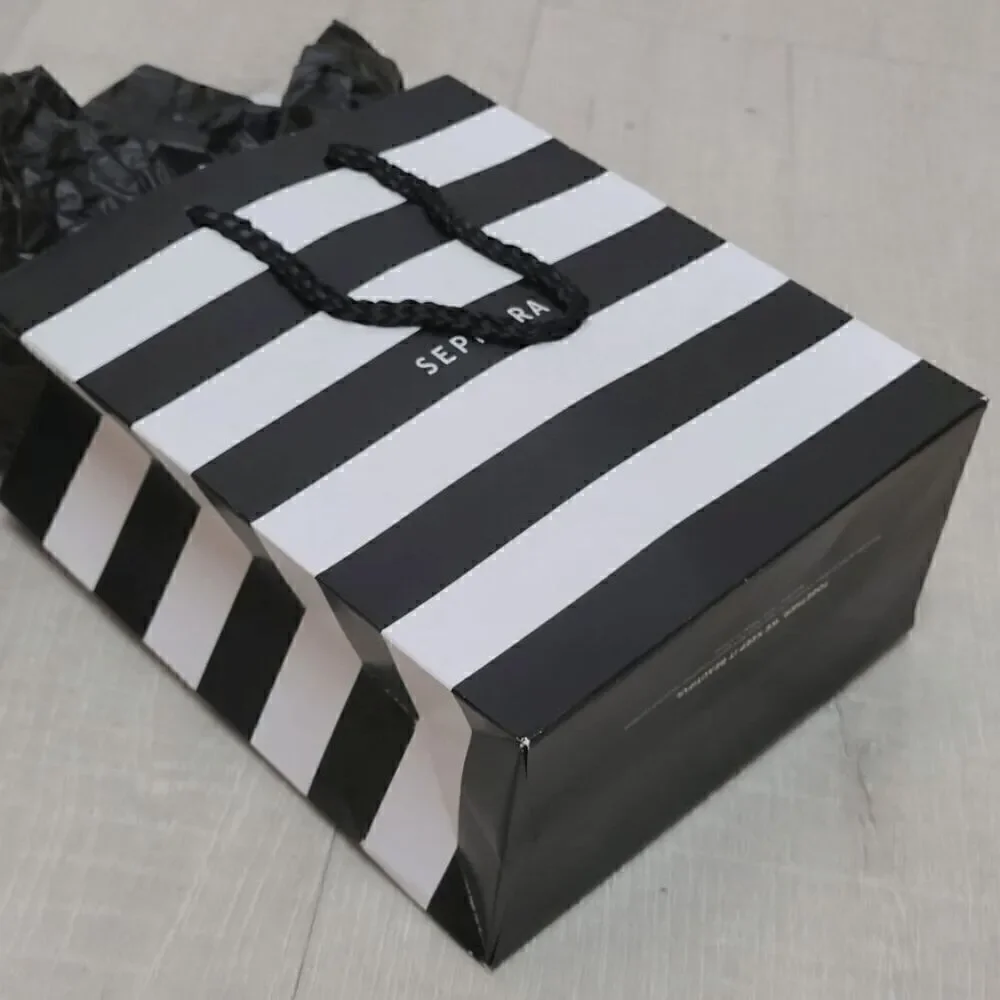 🖤🤍 SEPHORA Empty Striped Paper Shopping Gift Bag Rope Handles w/Tissues